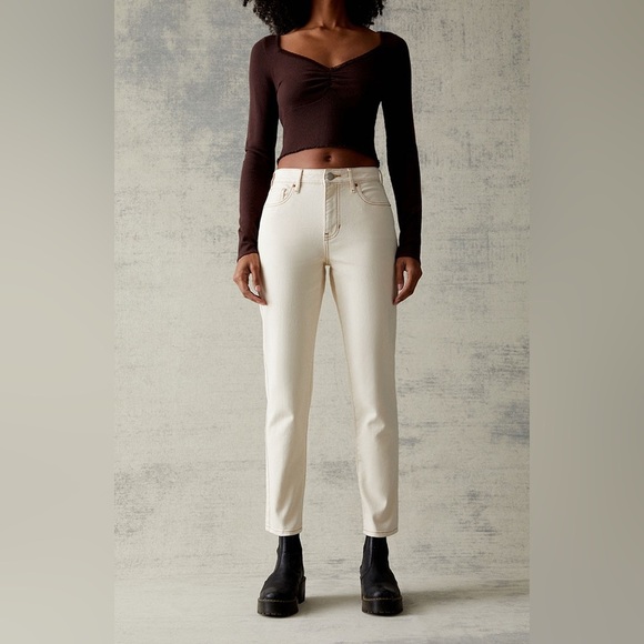 PACSUN | Stretch Mom High Rise Cream Denim Straight Leg Pants - Picture 14 of 16